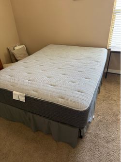 Queen Mattress, bed skirt and frame