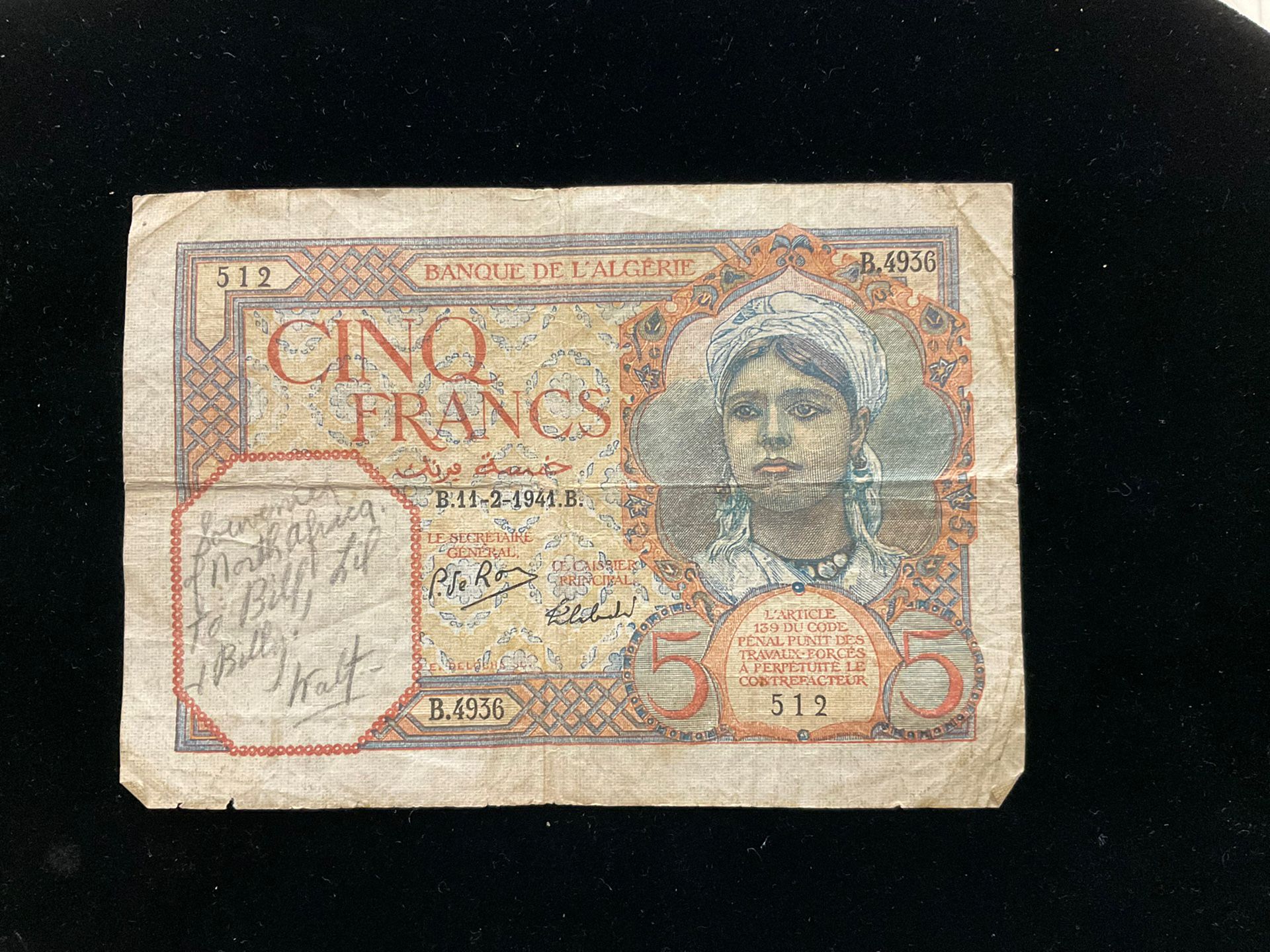 5 Algerian Francs 1941