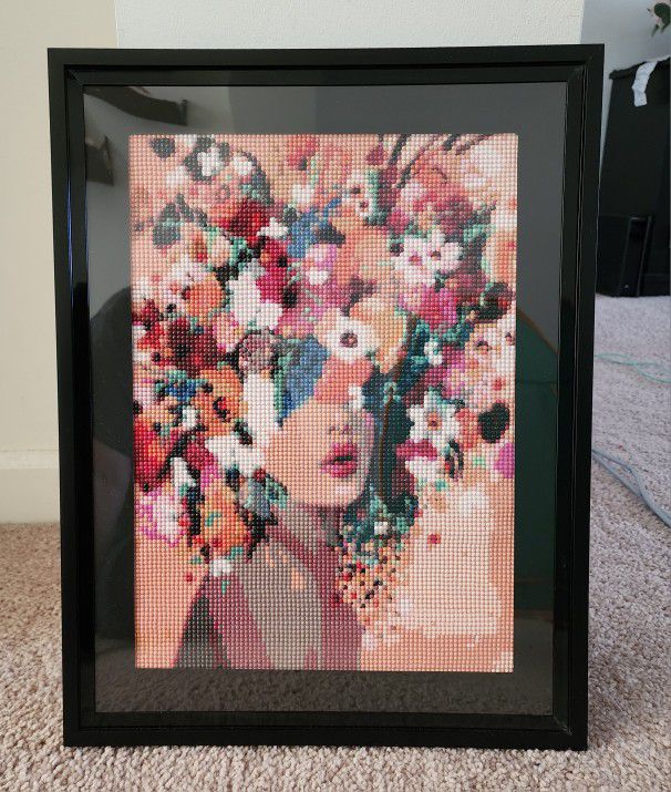 Flower Girl with Pink Background Framed Diamond Painting