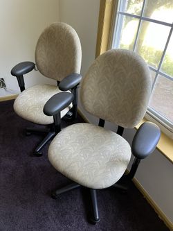 Two Fabric Chairs On Wheels With Arm, Back Angle, Seat Depth And Height Controls