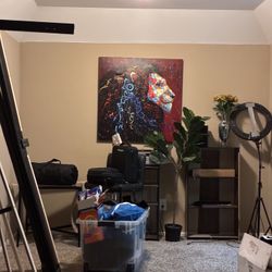 Bookshelf Glass Table Record Player And Stand Ring Light Chaise And Mattress 