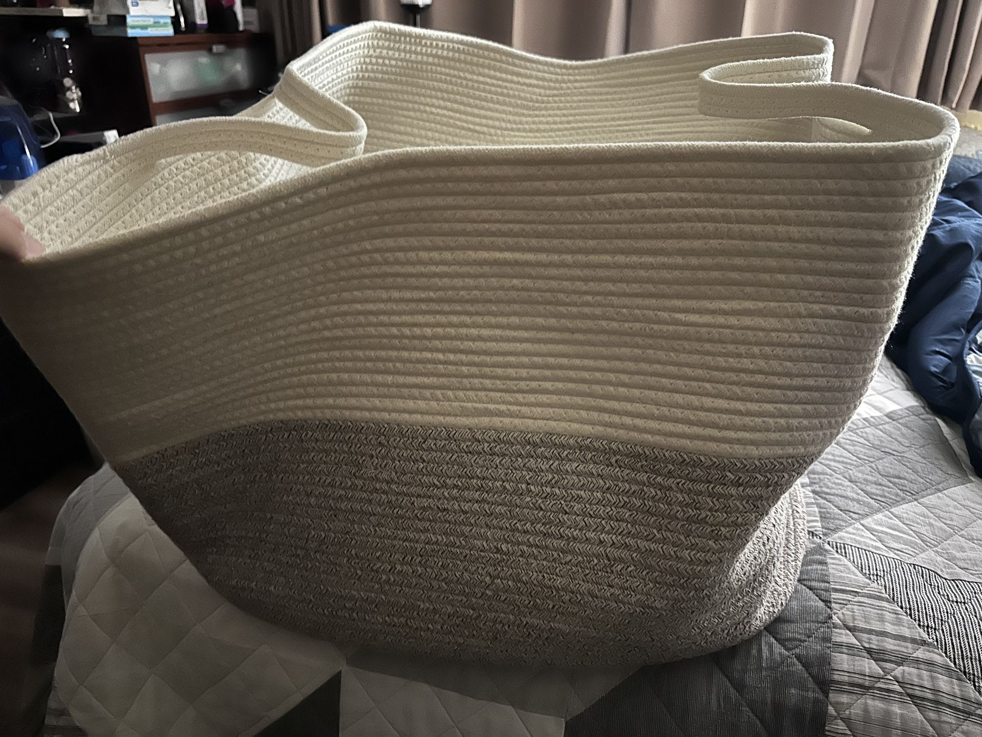 Large White and Gray Fabric Storage Basket