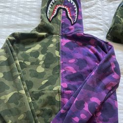 Bape Shark Hoodie Half Green And Purple 