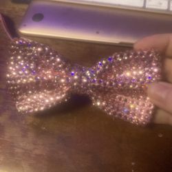 Custom rhinestoned Pink Adjustable Bow tie 