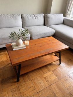 Rustic Solid Wood Coffee Table with Black Metal Legs and Lower Shelf