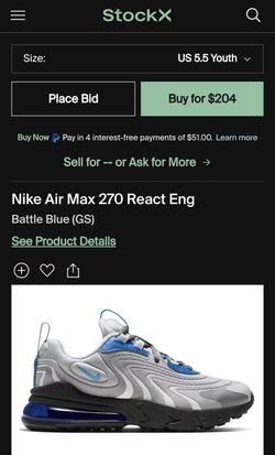 Nike Air Max 270 React Eng Battle Blue (GS) 5.5