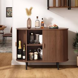 40" Sideboard Buffet Cabinet with Storage, Storage Cabinet with Sliding Door & Adjustable Shelf, Modern Accent Coffee Bar Console Table for Kitchen, E