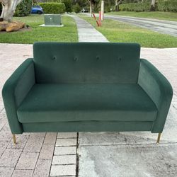 Green Velvet Love seat couch  
