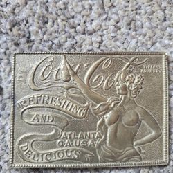 Vintage Coca-Cola Solid Brass Belt Buckle Lady Tiffany Foundry