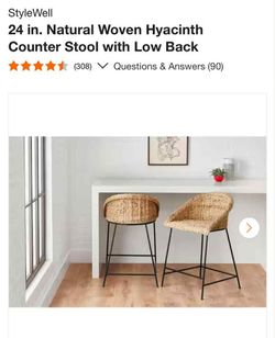 2 pcs StyleWell
24 in. Natural Woven Hyacinth Counter Stool with Low Back - 2 ONLY

$95