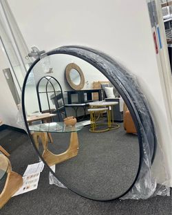 New 42 Inch Round Bathroom Mirror - Black Wall Mounted Circle Mirror with Metal Frame