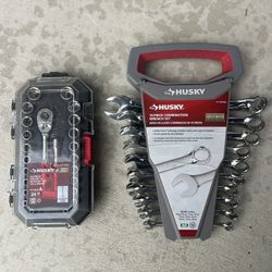 Husky 1/4” Socket Set, 3/8” Socket Set and Wrench Set