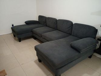Dark Gray Fabric Sectional Sofa with Chaise