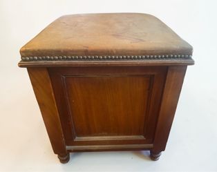 Traditional Leather Upholstered Storage Stool or Ottoman - 17x17x19