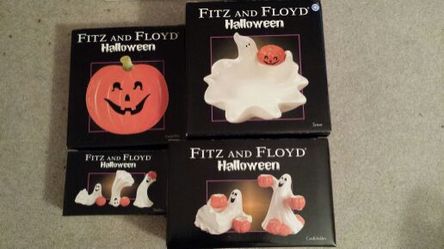 New Halloween Fitz & Floyd 4 pc Ghost Pumpkin Set