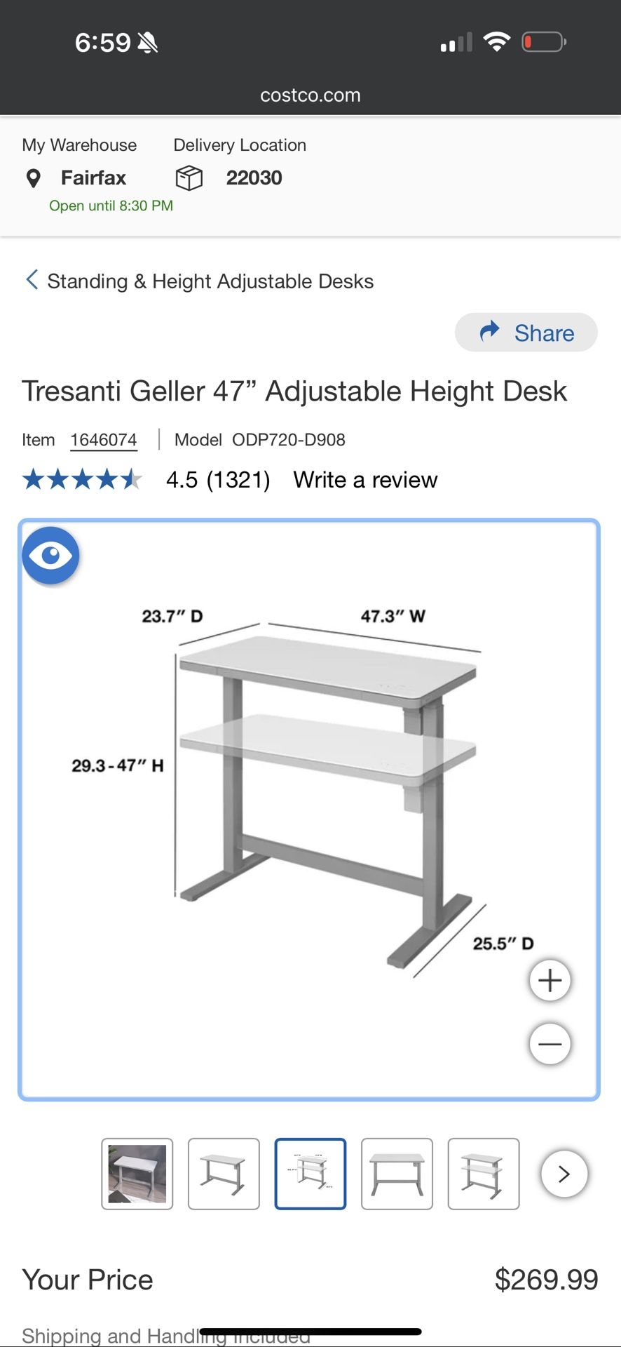 47” Adjustable Standing Desk 