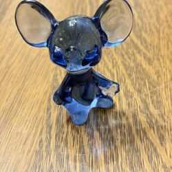 Vintage Fenton Blue Glass Big Eared Mouse Figurine - MCM Art Glass