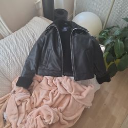 Leather Bomber Jacket With Colar 