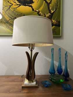 Vintage Mid Century Modern Desk Lamp With Shade MCM Wood Lamp