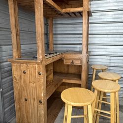 Rustic Wood Cantina Bar Set – With 4 Bar Stools