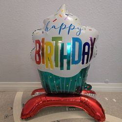 27" tall standing happy birthday cup cake balloon