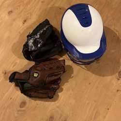 Softball Helmet And Gloves 