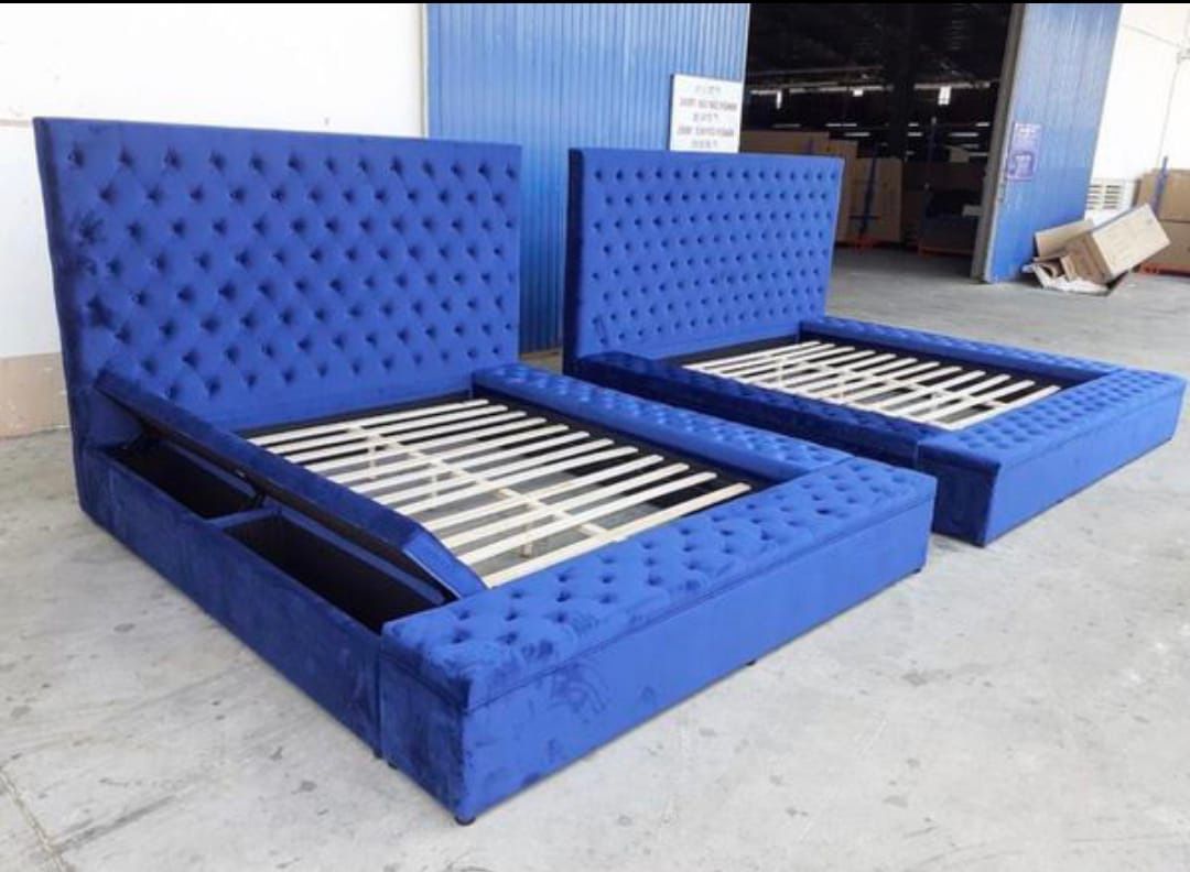 Pink Blue Black Gray Velvet Storage Platform Bed