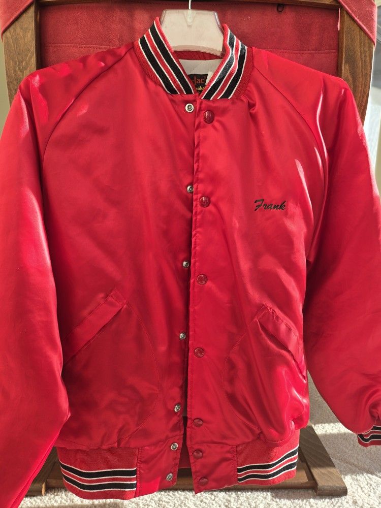 Vintage Red Satin Bomber Jacket with Name Frank