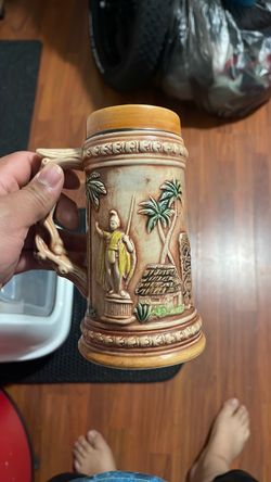 Ceramic Beer Stein with Tropical Relief Design