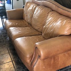 Brown leather couch With Matching Ottoman