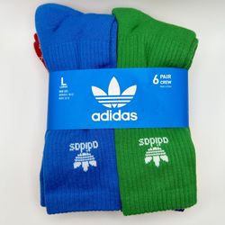 adidas Originals Trefoil Socks Mens Large 6 Pairs Crew Length Bright Multicolor Large 