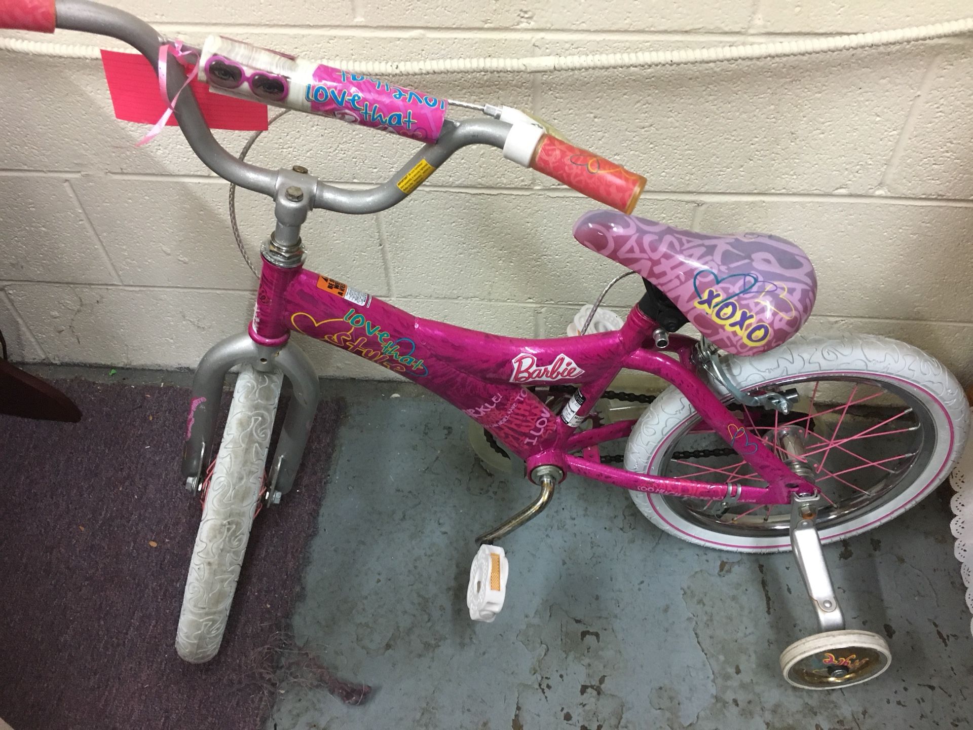 Barbie pink girl’s 12” bike bicycle with training wheels