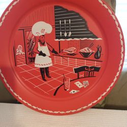 VINTAGE LARGE METAL TRAY - W/BBQ COOKING ( GOOD CONDITION)