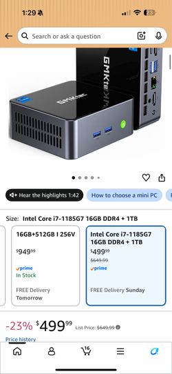 GMKtec Mini PC Intel Core i7-1185G7 (Turbo 4.8 GHz) 16GB DDR4 512GB SSD M2 Pro S Desktop Mini Computers WiFi 6, USB4.0, BT 5.2, DP, HDMI, RJ45 2.5G