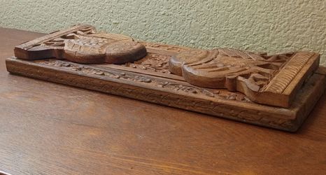 Vintage Hand Carved Wooden Owl  Motif Adjustable Collapsible Wood Book Bookends