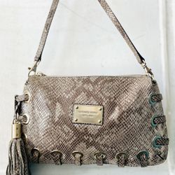 Michael KORS Snakeskin Leather Laced Grommet ASTOR Tassel Shoulder Bag