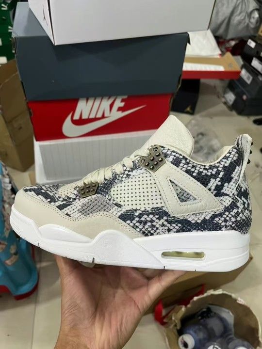 Jordan Air Jordan 4 Retro Snakeskin Mid-top Retro Basketball Shoes Unisex Models Gray And White