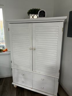 White Wood Armoire with Shutter Doors