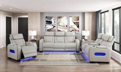 Power Reclining Sofa w/ diamond Stitch, LED light and wireless surround sound