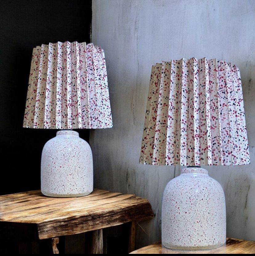 Set of 2 Mini Printed Ceramic Base Table Lamps with Printed Pleated Shades