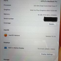 MacBook Pro Retina 13” (2017) - Core i7 -16GB RAM -SSD 1TB