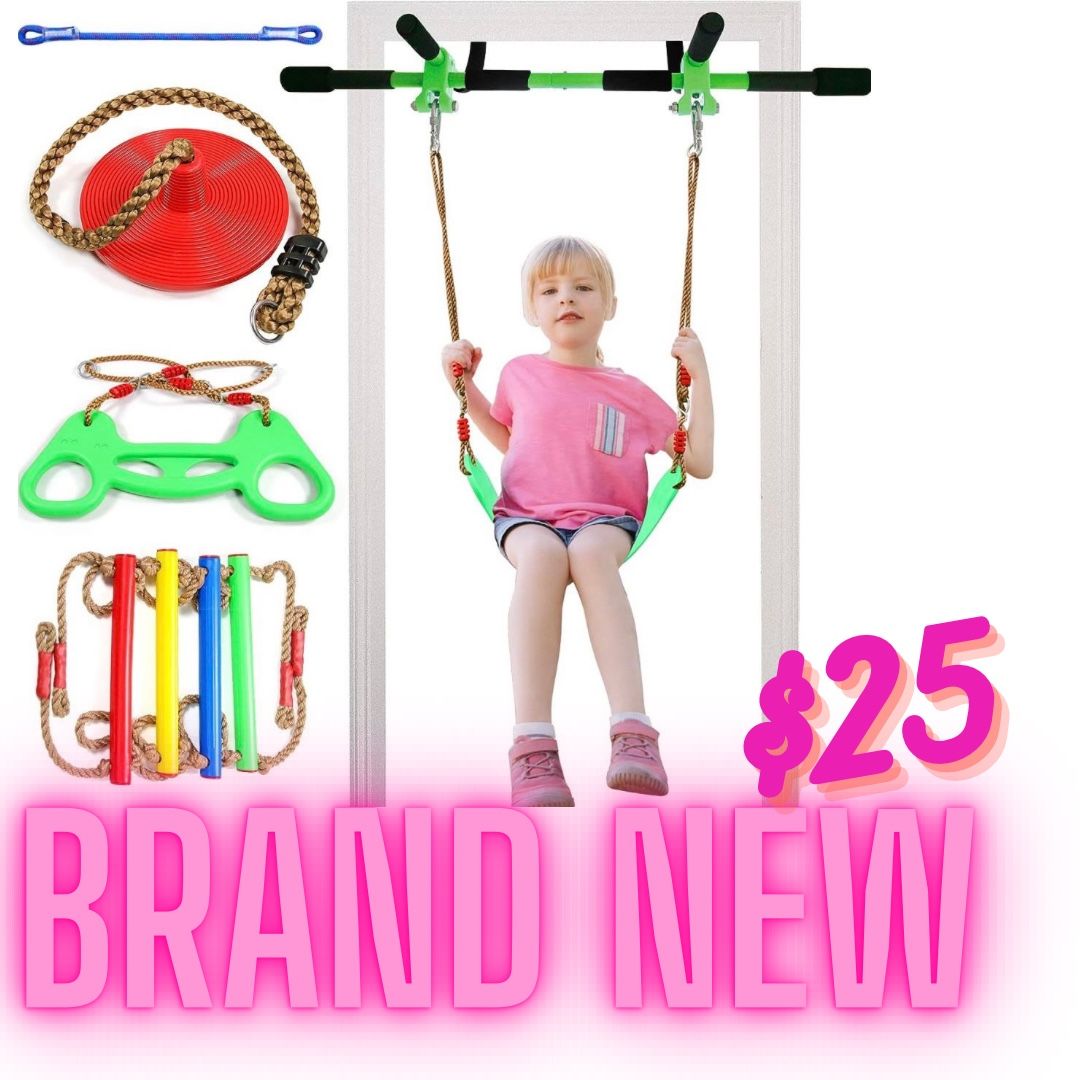 Indoor Swing for Kids,Home Pull up bar Doorway Swing,Deluxe Doorway Gym Pull-Up Bar with 4pcs Indoor Doorway Gym Set for Kids and Adults-Sensory Swing