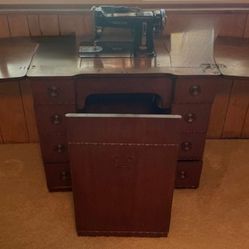 Vintage Necchi Sewing Machine In Cabinet