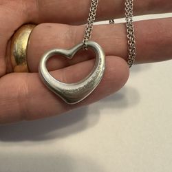 Tiffany & Co. Elsa Peretti Open Heart 27mm Pendant Silver Necklace.