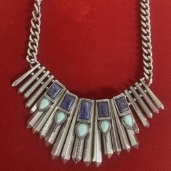 Silver Southwestern Bib Necklace 