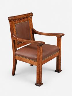 American Arts & Crafts Carved Oak Armchair, c.1930's - Delivery Available