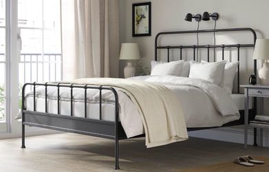 Title: IKEA Queen Metal Bed Frame w/ Slats – Black Iron Bed