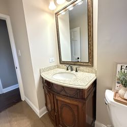 Premium Bathroom Vanity + Granite Top + Faucet + Mirror + Light Fixture 