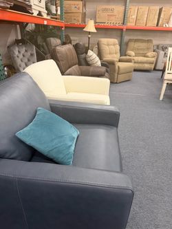 Navy Blue Leather Sofa
