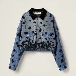 MIU MIU  Embellished Denim Trucker Jacket